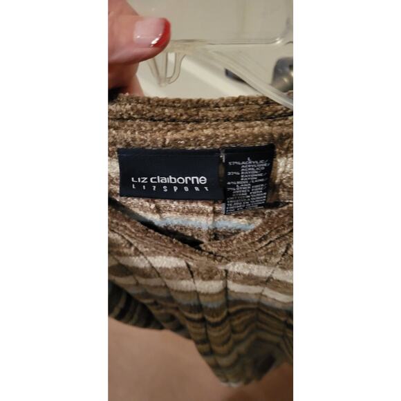 Liz Claiborne Sweater Womens Large Wool Blend Cardigan Striped Taupe - Picture 7 of 8
